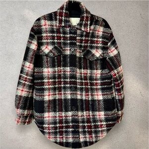 Aritzia Wilfred Free Plaid Jacket Shacket Oversized Small Wool Blend Black & Red